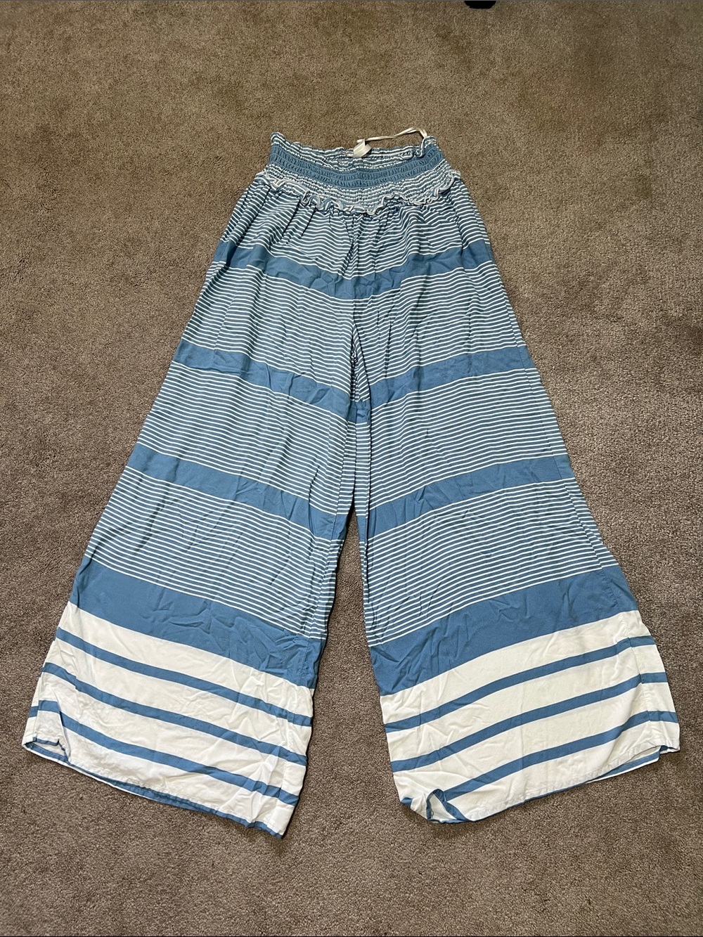 GOA Beachwear By Japna Blue and White Striped Wide-Leg Pants size Medium
